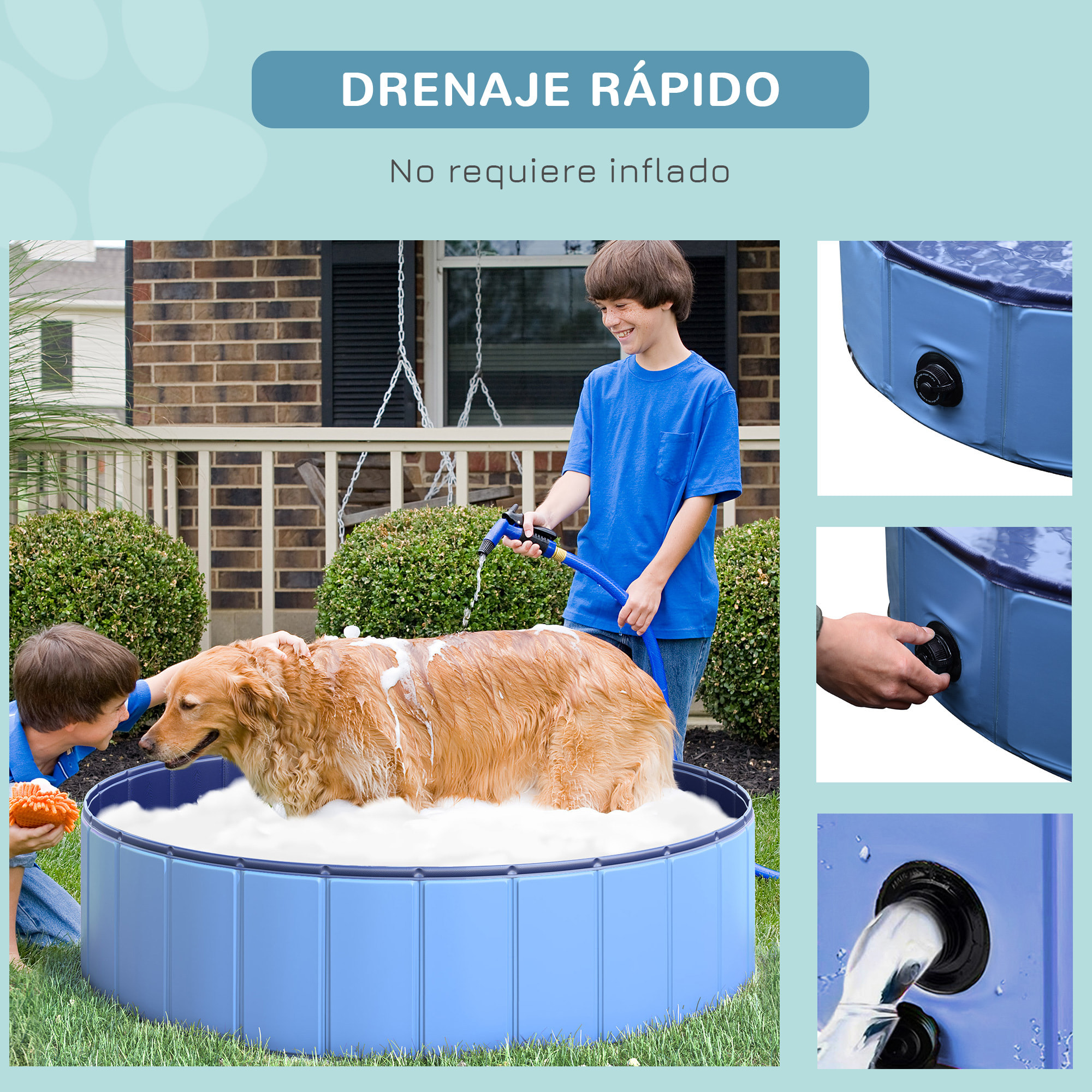 Piscina Plegable para Mascotas de PVC Madera 120x30 cm Azul