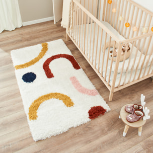 Aquarelle - tapis enfant en laine artificielle à motif ludique multicolore