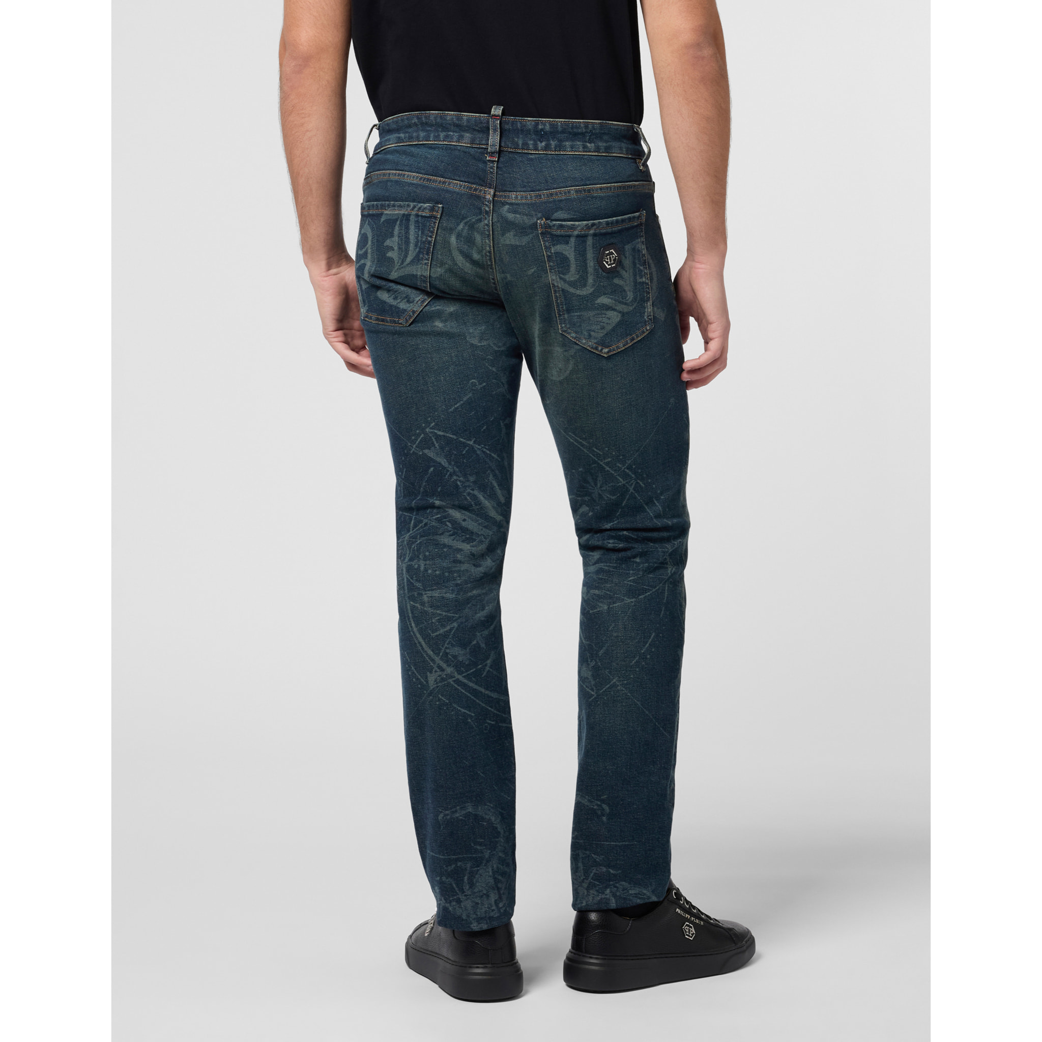 PHILIPP PLEIN Printed Super Straight Cut Jeans Tattoo
