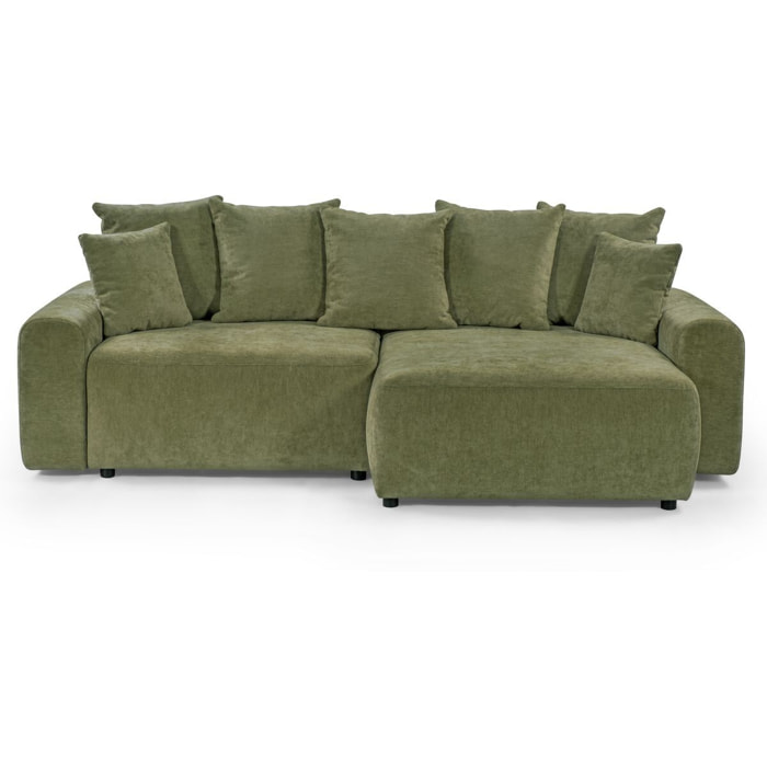 Canapé d'angle convertible réversible 4 places avec coffre de rangement en tissu chenille - MONCEAU