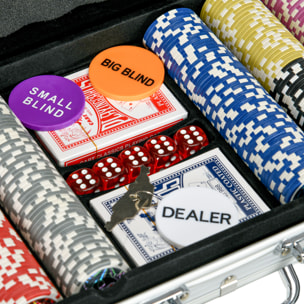 Mallette pro de poker verrouillable coffret pro poker 500 jetons 2 jeux cartes 5 dés 3 boutons 2 clés tapis alu