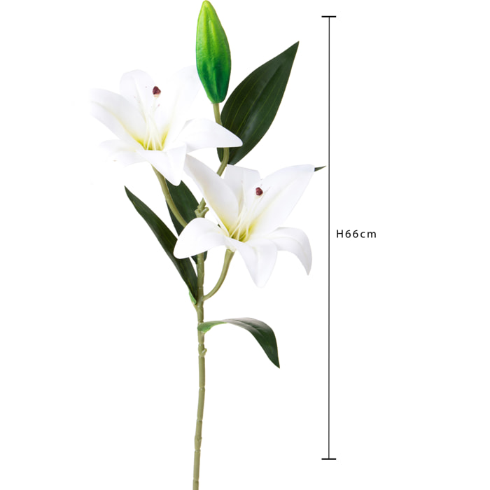 Lilium X2 66 Cm - Pezzi 6 - 18X66X14cm - Colore: Bianco - Bianchi Dino - Fiori Artificiali