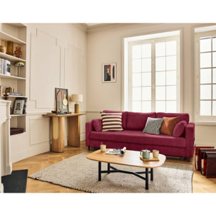 Anna - canapé droit 3 places convertible avec poche en velours texturé - Prune