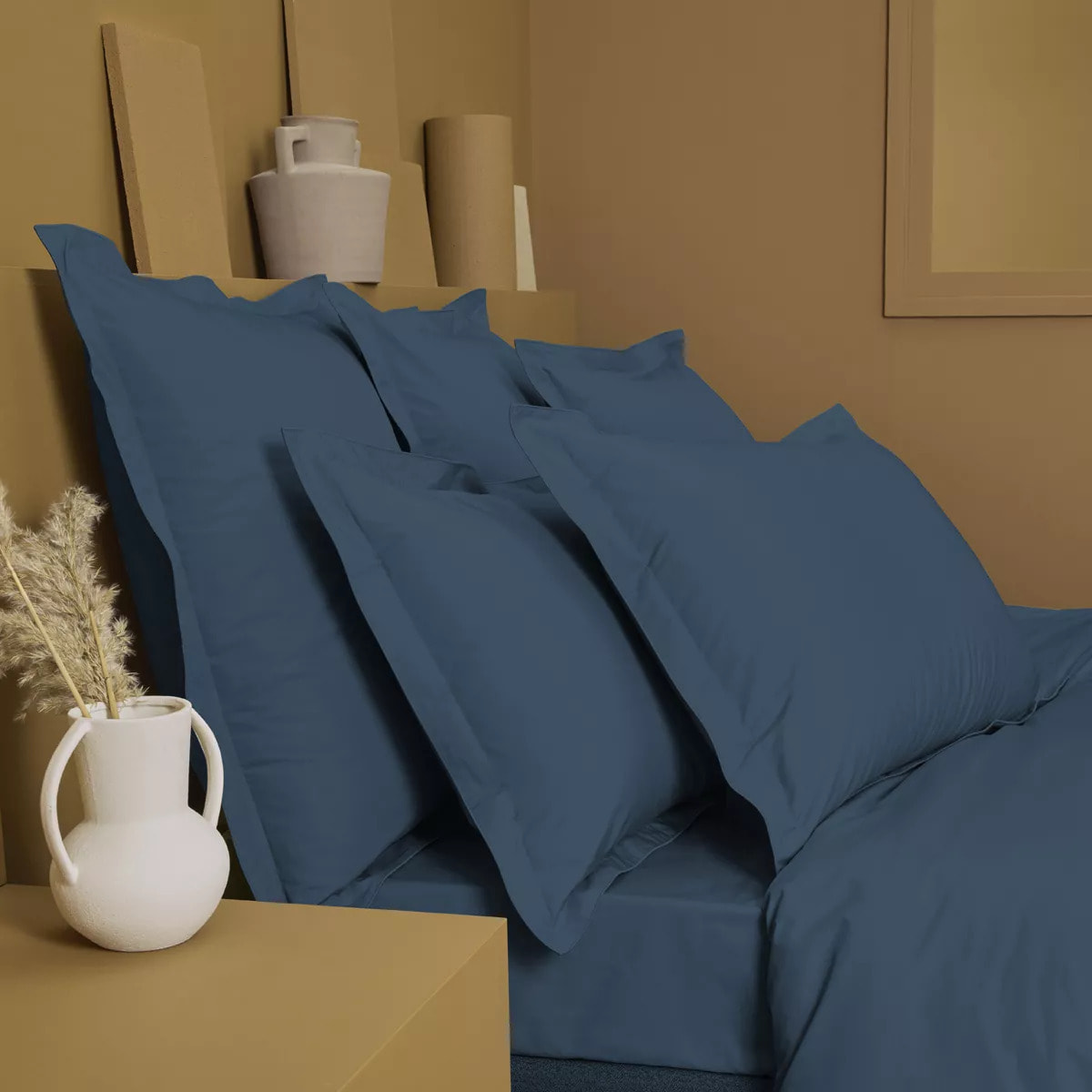 Taie de traversin percale de coton uni bleu La percale francaise ocean