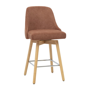 Tabourets de bar scandinaves pivotants 360° en tissu chenille terre brûlée et bois hêtre massif H65 cm (lot de 2) HASTA