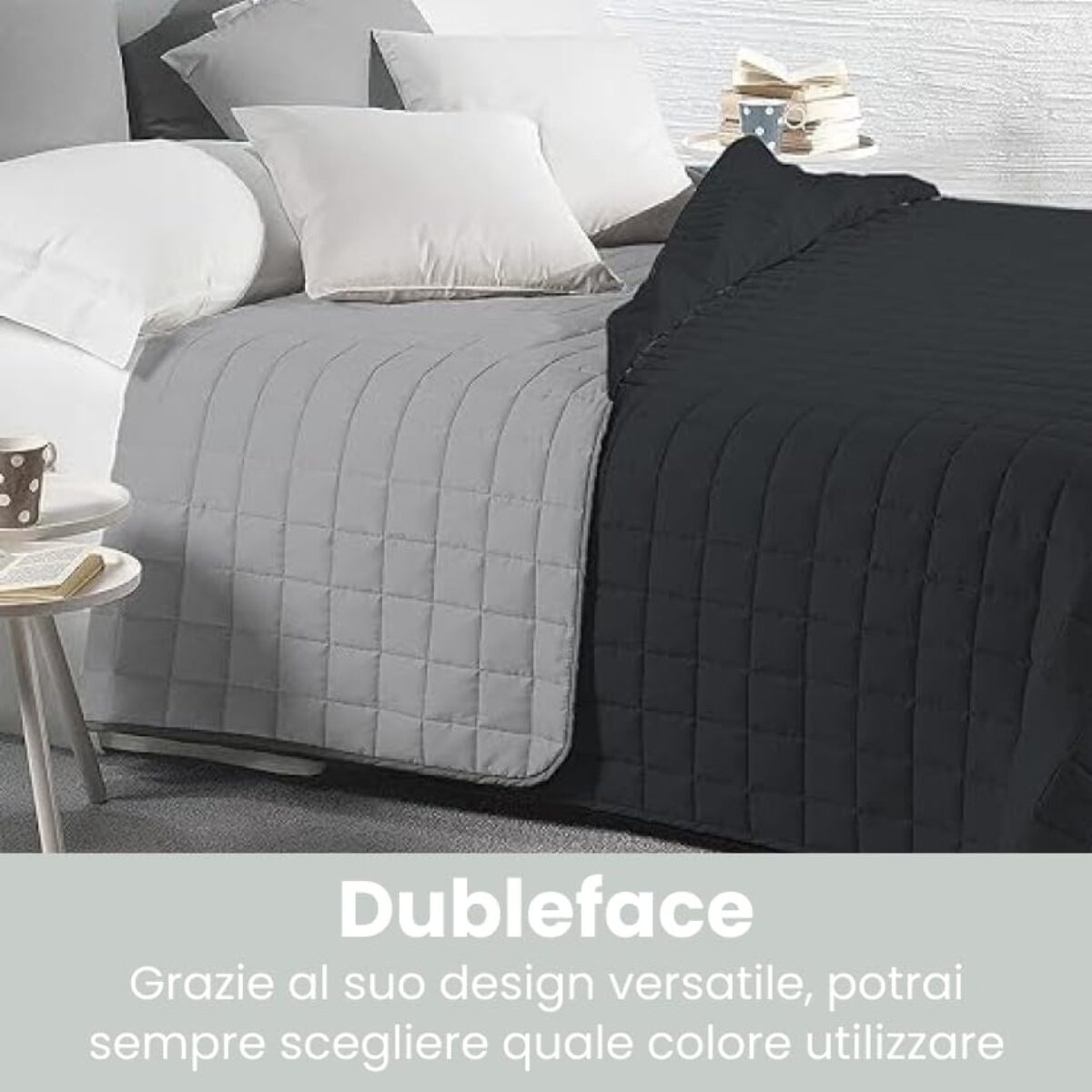 INTRECCI Copriletto Singolo Estivo, Trapunta Singola Estiva, 170x260 cm, Coperta Estiva, anche Primaverile, Double Face, Moderna, Leggera, Elegante. Colore: Nero/Grigio
