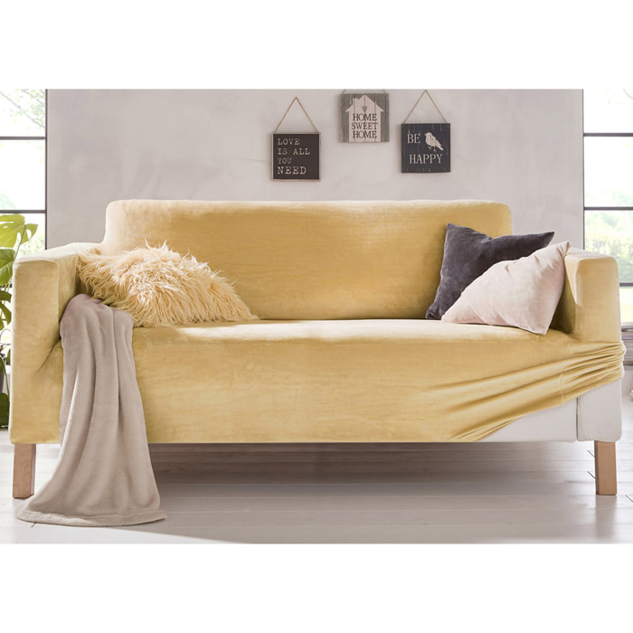 Copridivano 2 Posti Elasticizzato In Tinta Unita Effetto Velluto Modello Morbidissimo Colore Oro