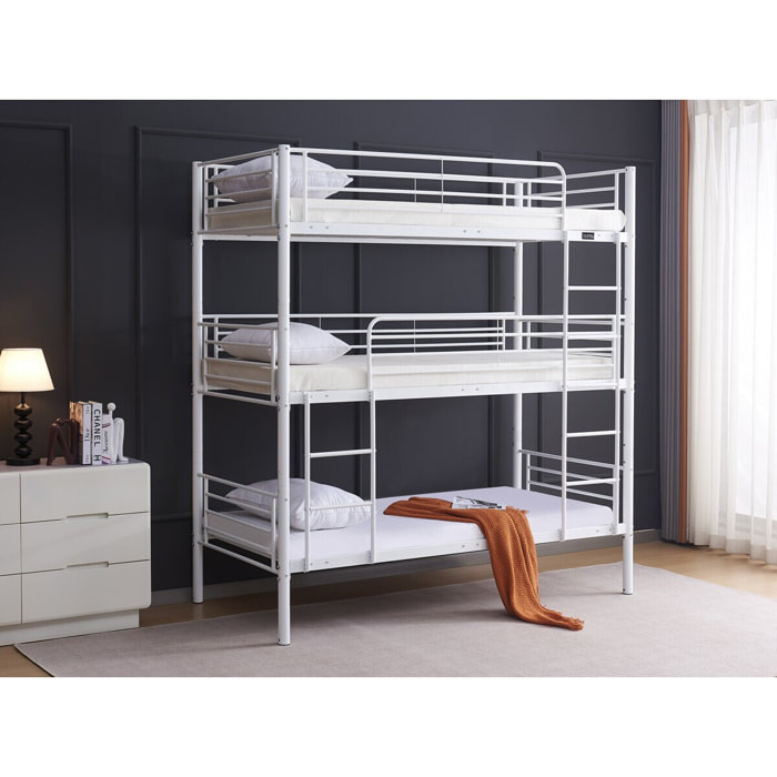 Lit triple superposé metal "Havin" - 90 x 190 cm - Blanc