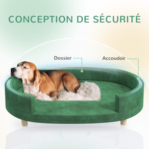 Canapé chien style nordique grande taille dim. 100L x 70l x 25H cm  - coussin amovible - piètement bois velours vert