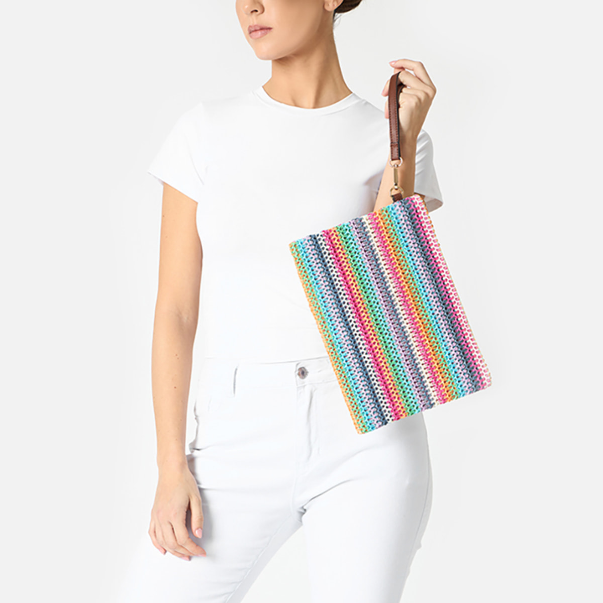 Pochette donna mare multicolor in raffia