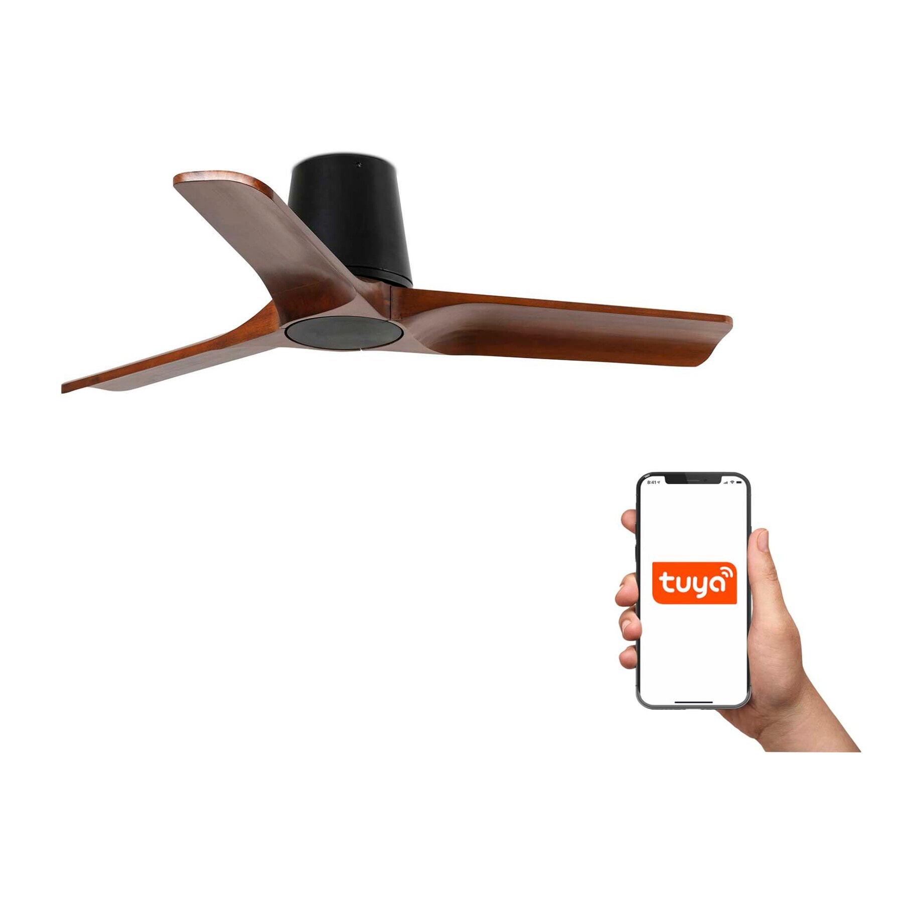 HEYWOOD TUB S Ventilatore a soffitto nero/noce TUYA