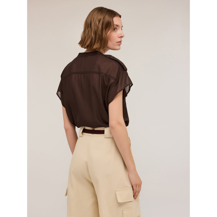 Motivi - Camicia sahariana in georgette laminata - Marrone