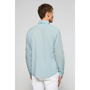 Camisa color aguamarina regular de lino y algodón con bordado Rigby Go