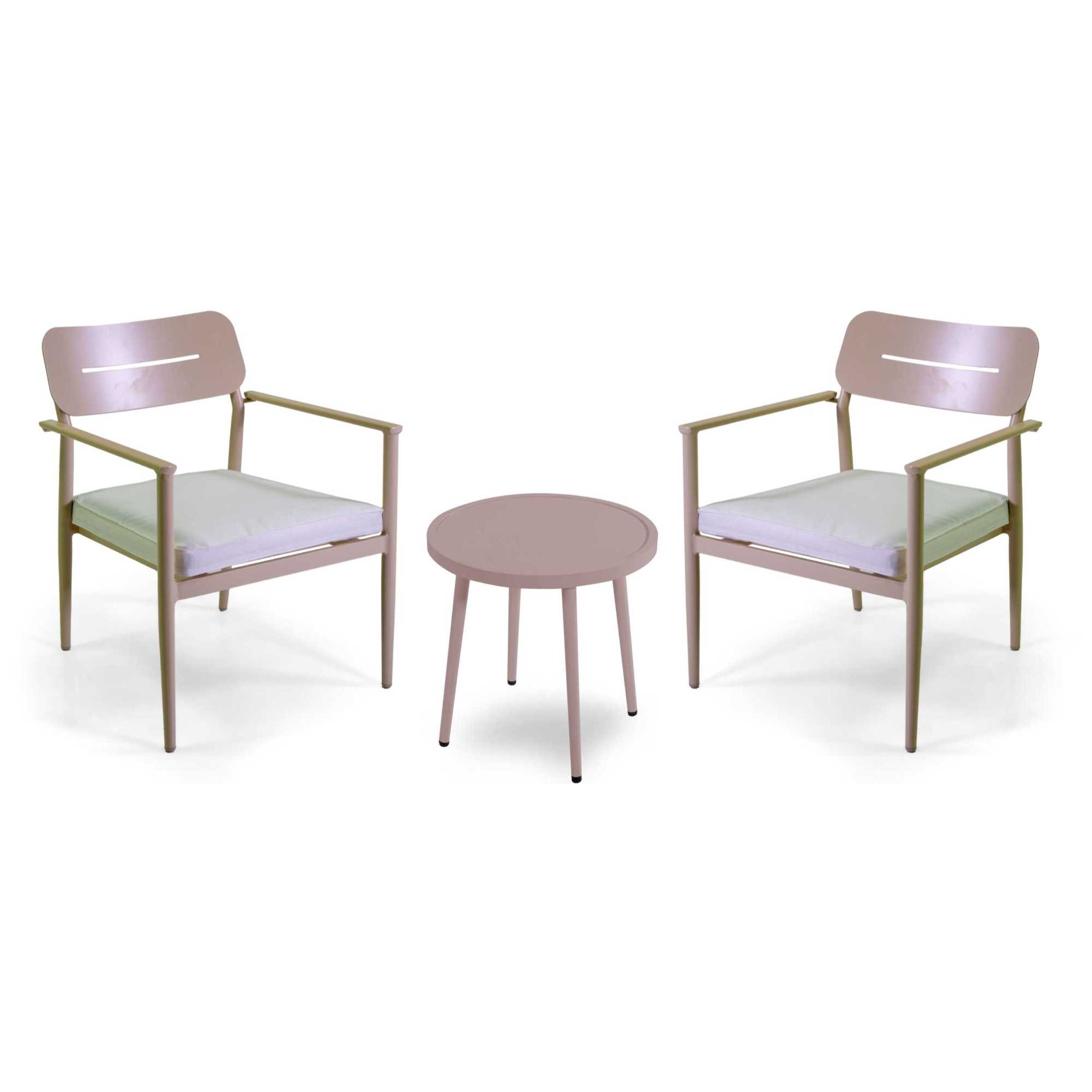 Poltrona Ibiza 2 pezzi Vacchetti in alluminio con tavolino tondo beige
