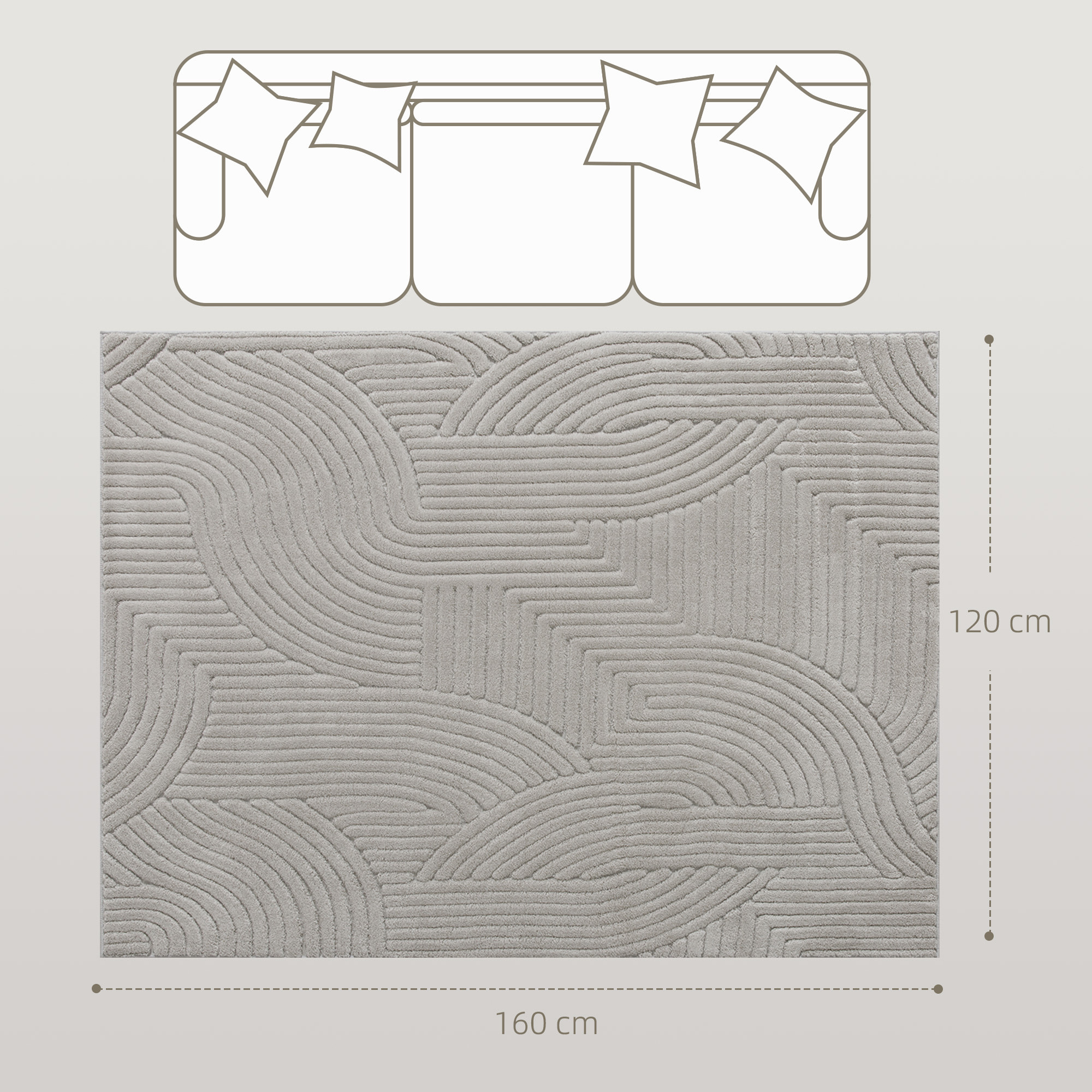 Alfombra Salón 160x120 cm Alfombra Pelo Corto Estilo Moderno Base Antideslizante Tejida a Máquina Tapete para Sala de Estar Dormitorio Comedor Gris