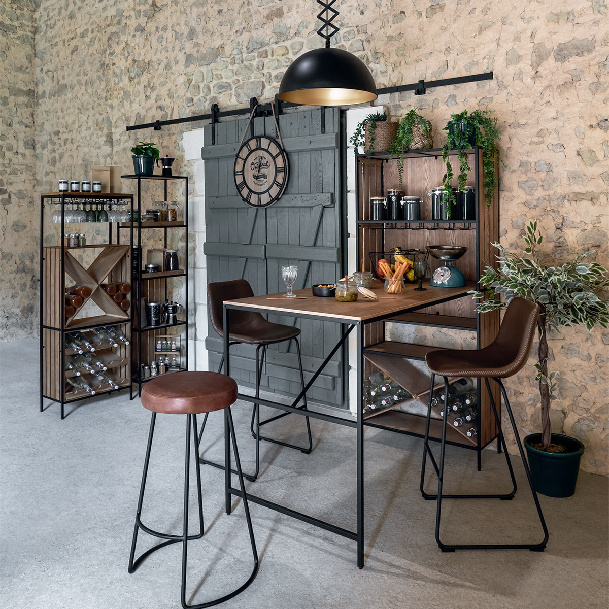 Lot de 2 chaises de bar "Lois" effet cuir marron cognac