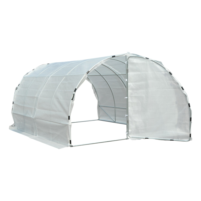 Serre de jardin tunnel surface sol 12 m² 4L x 3l x 2H m châssis tubulaire renforcé 25 mm double porte avec poignées blanc