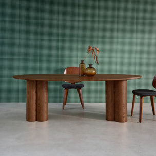 Table à manger ovale bois d'hévéa et placage chêne 8 places LEONORE