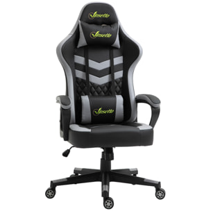 Silla Gaming Basculante Silla Gamer Altura Regulable con Reposacabezas y Cojín Lumbar para Oficina Dormitorio Carga 120 kg 61x70x121-129 cm Negro y Gris