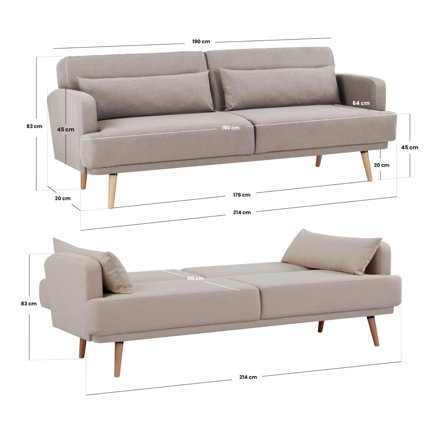 Canapé convertible Jack 3 places beige