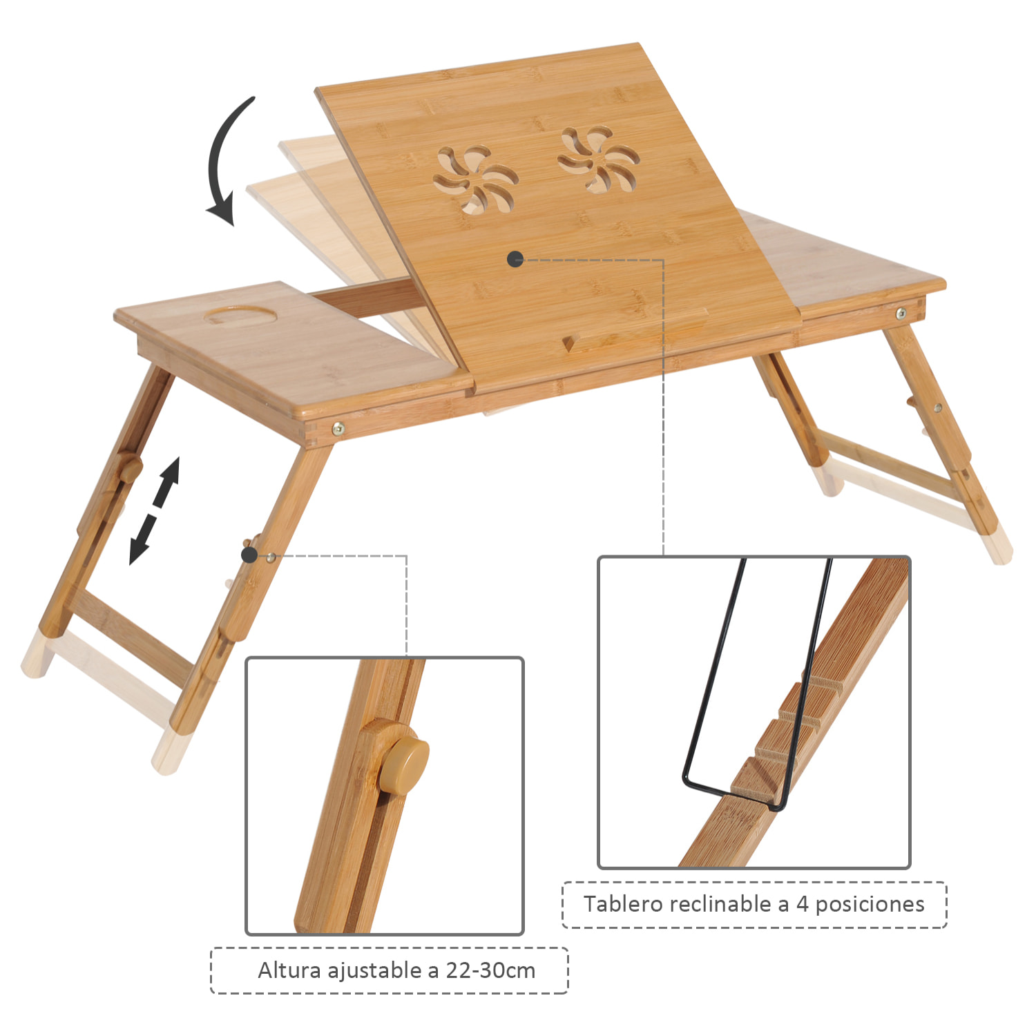 Mesa de Ordenador Portátil Plegable Reclinable de Bambú