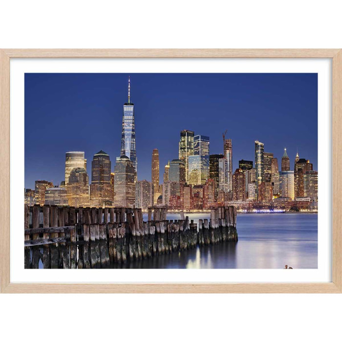 Affiche Manhattan skyline Affiche + cadre en bois - Chêne