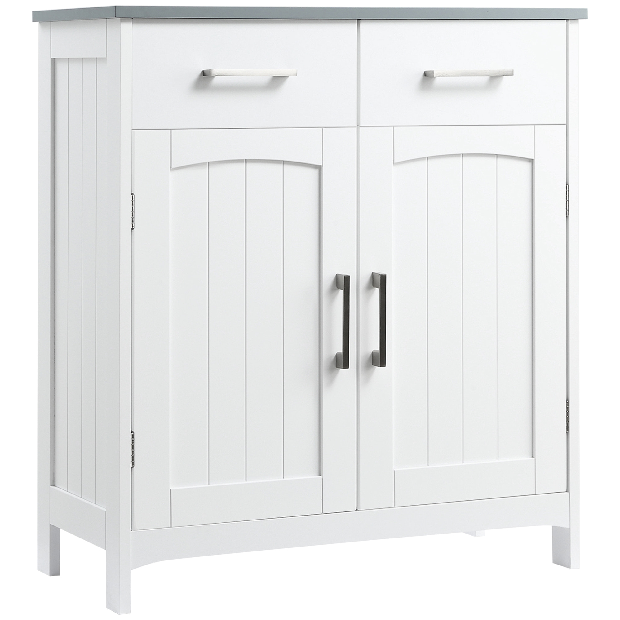 Meuble bas de salle de bain sur pied - 2 tiroirs, 2 portes, étagère - dim. 68 x 33 x 76 cm - blanc gris