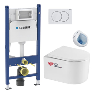 Pack WC Bâti-support Geberit + WC sans bride Swiss Aqua Technologies + abattant SoftClose + plaque