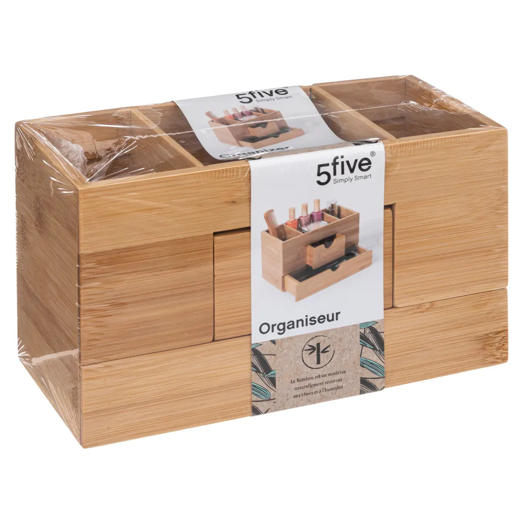 Organiseur 2 tiroirs/3 compartiements bambou