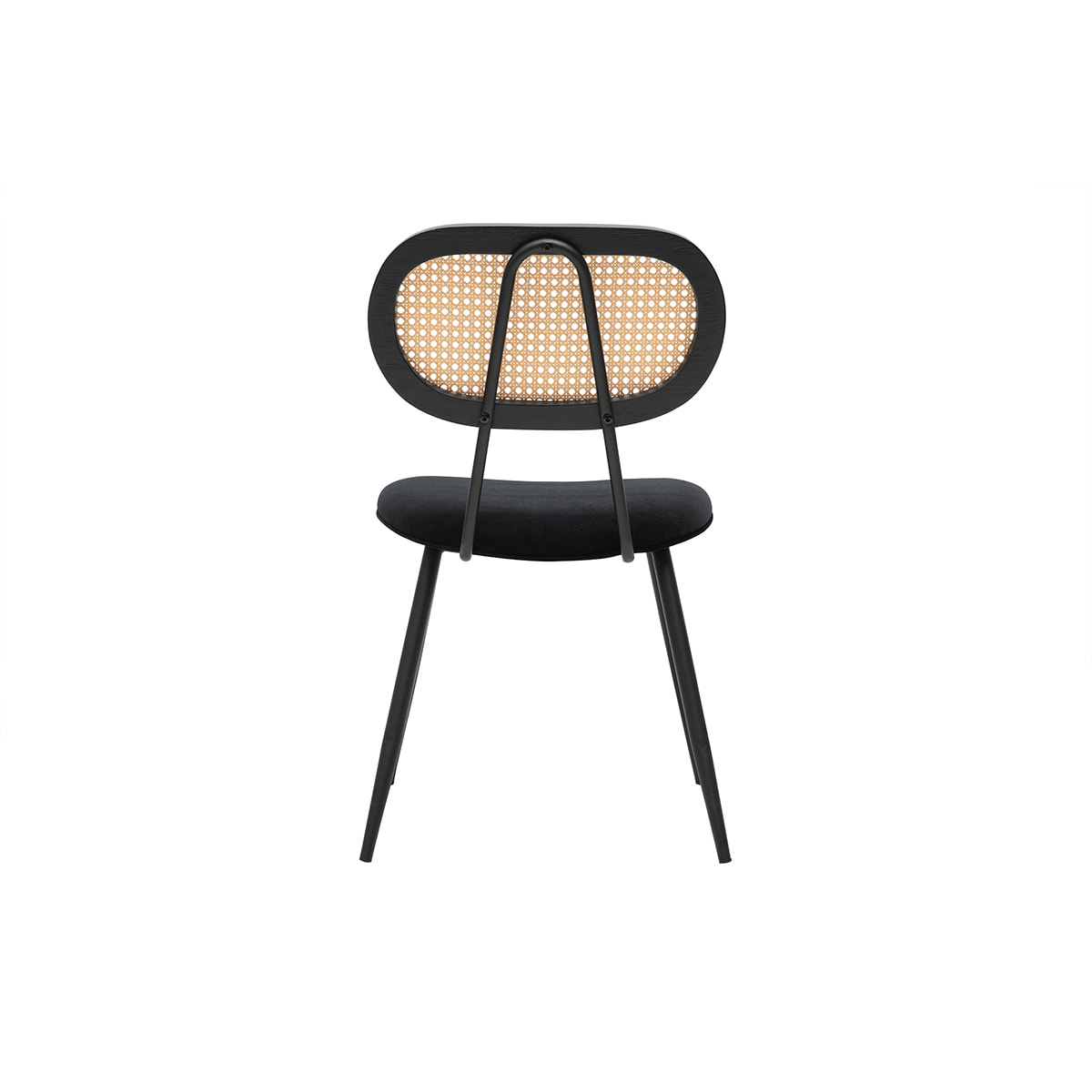 Chaises design noires en tissu velours, métal et cannage rotin (lot de 2) SWANN
