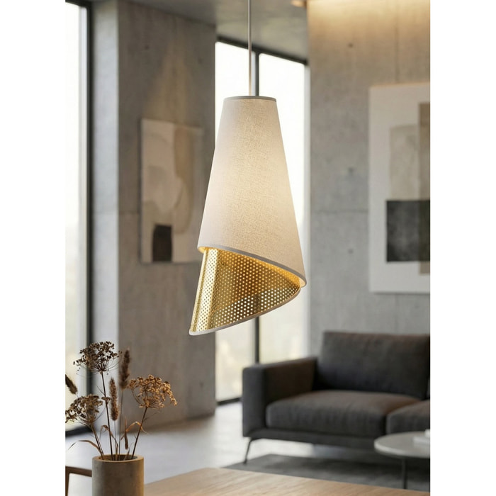 Lampada a sospensione MODA con paralumi bianchi e interno dorato