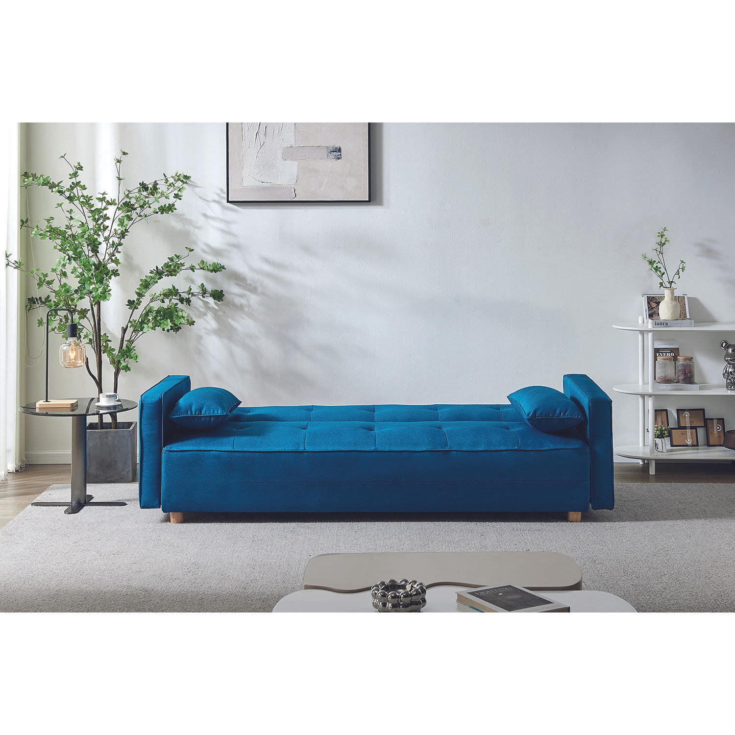 Canapé scandinave convertible 3 places en tissu bleu canard COOPER