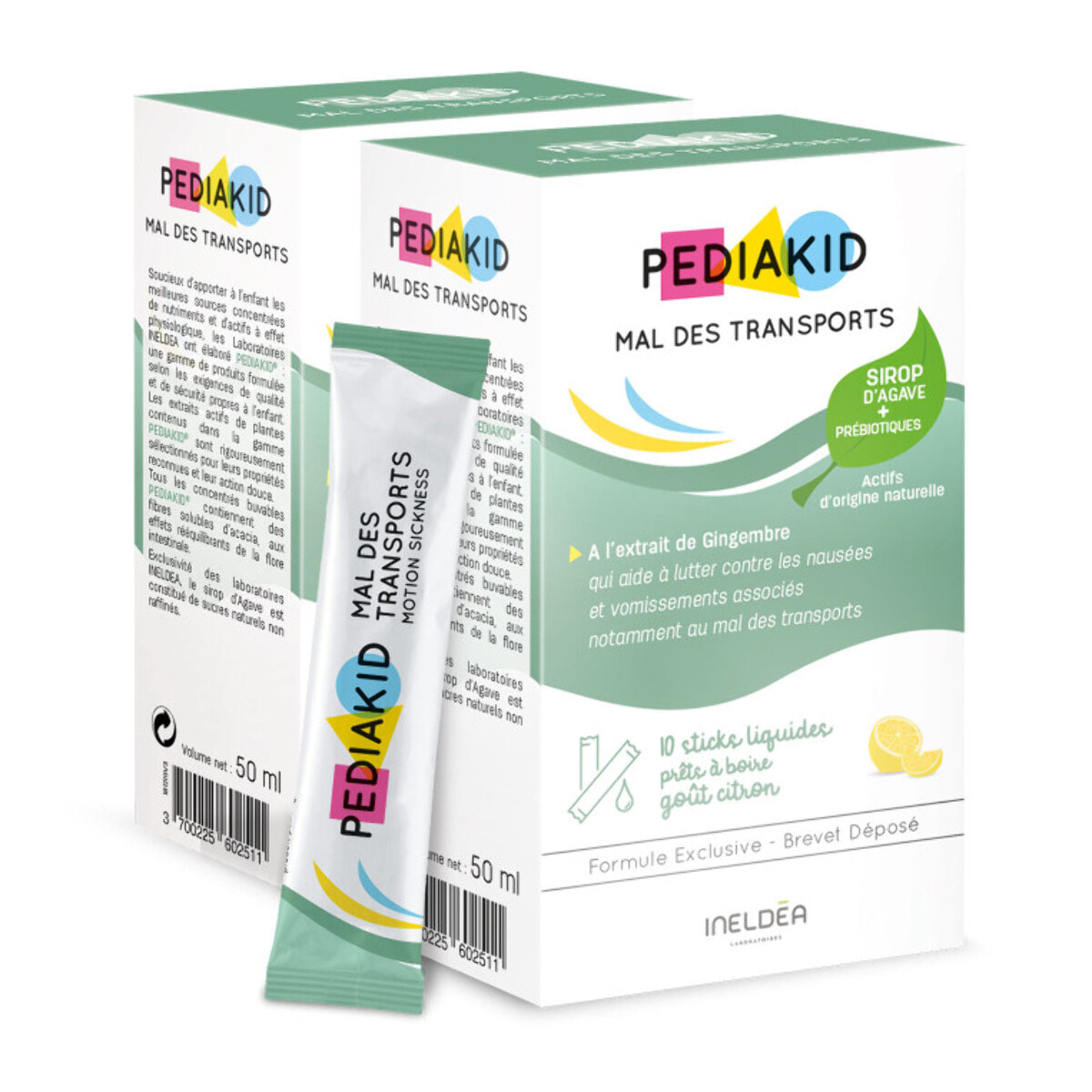 PEDIAKID - Mal des Transports - Complément alimentaire aux extraits de plantes & fibres - Aide à lutter contre les nausées et vomissements - Format sticks prêts à boire - Lot de 2