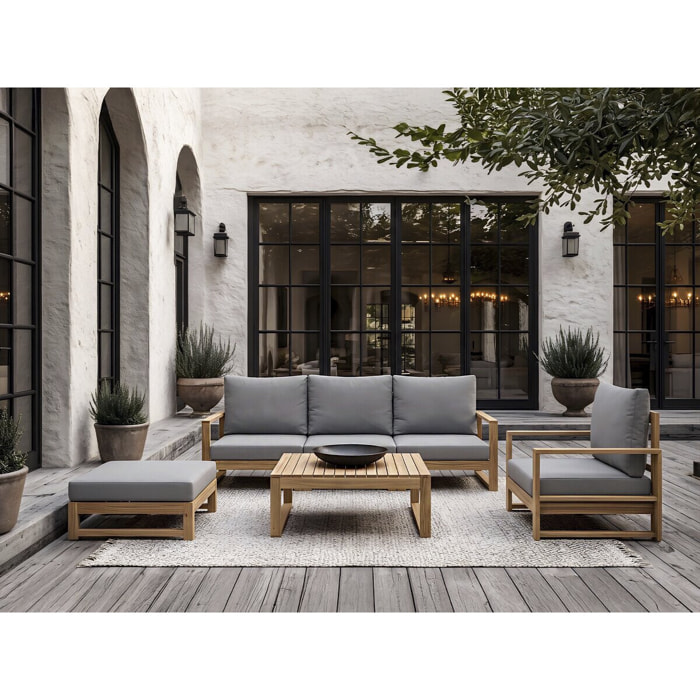 Salon de jardin en bois d'acacia avec coussins "Bellingham" - 5 places - Gris