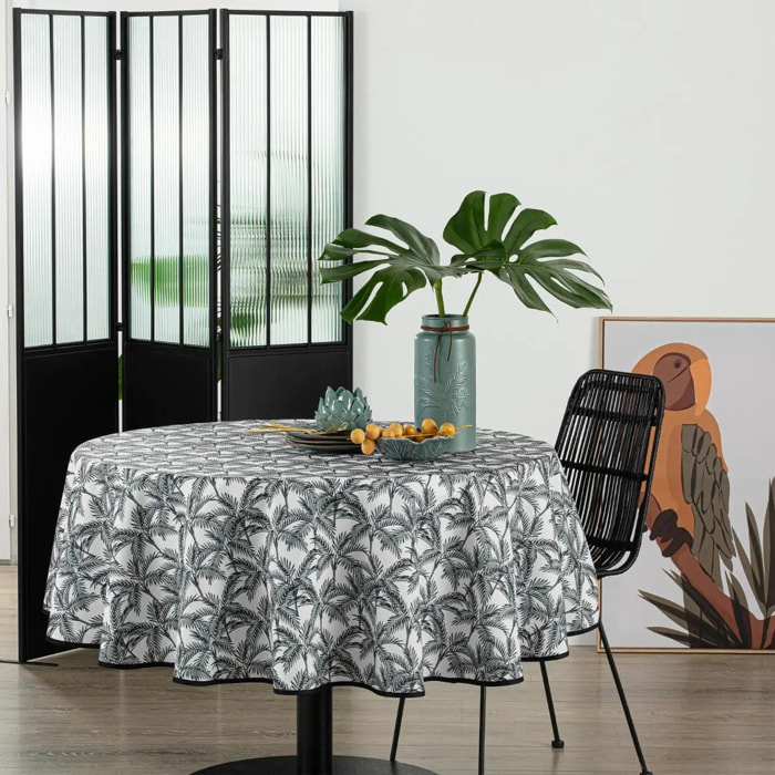 Nappe anti-tache "Palmier" gris ardoise D180cm