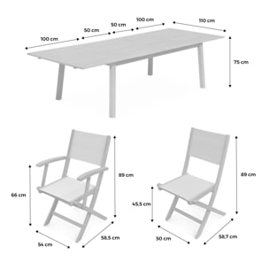 Salon de jardin en bois extensible - Almeria - Grande table 200/250/300cm avec 2 rallonges. 2 fauteuils et 8 chaises. en bois d'Eucalyptus huilé et textilène savane
