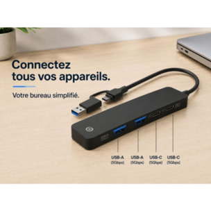 Hub USB C ESSENTIELB 4 en 1 USB C Noir  - Vr