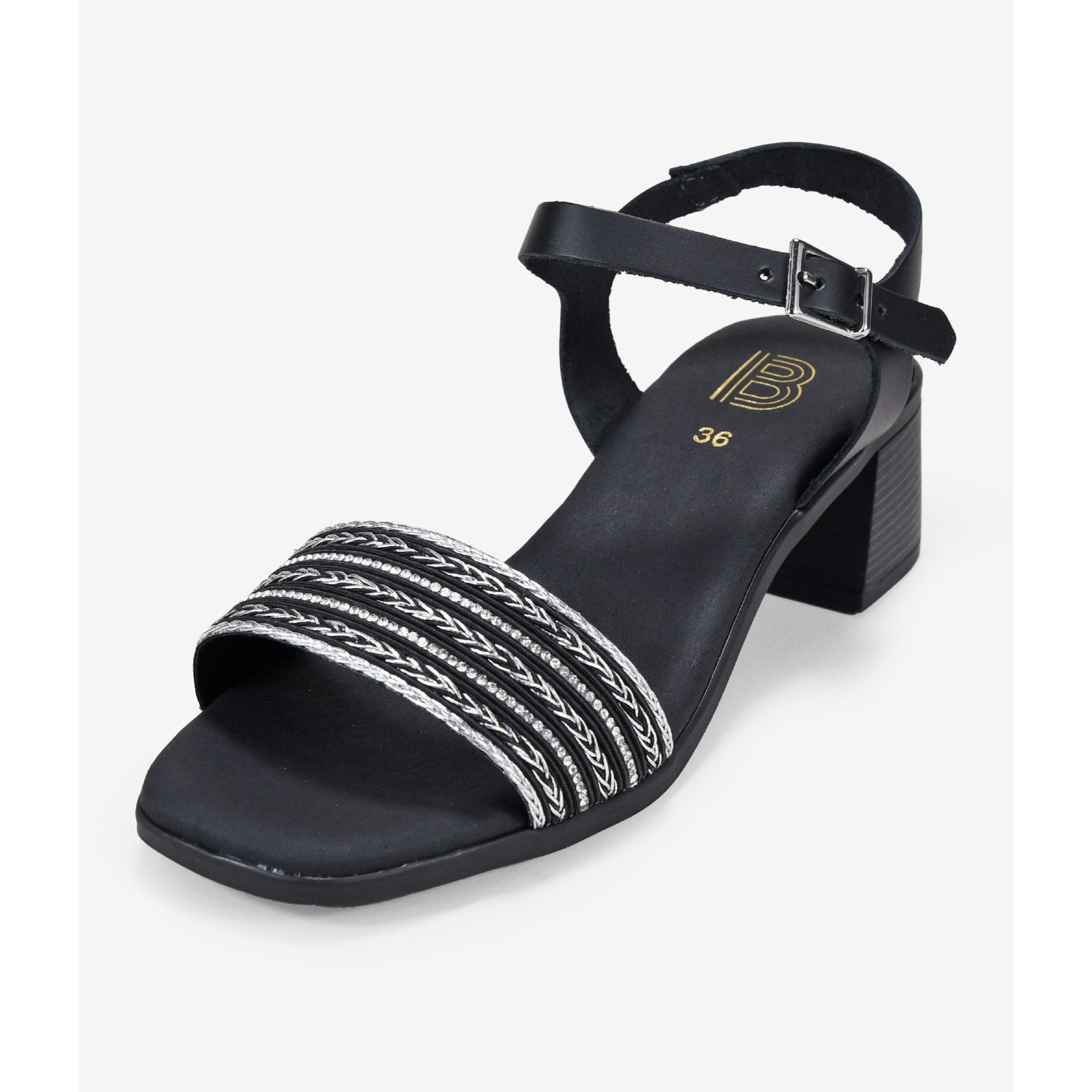 Sandalias de piel negras con brillantes