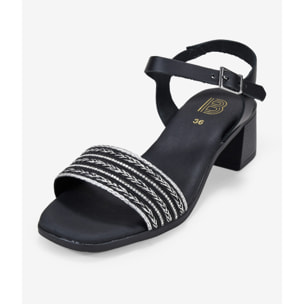 Sandalias de piel negras con brillantes
