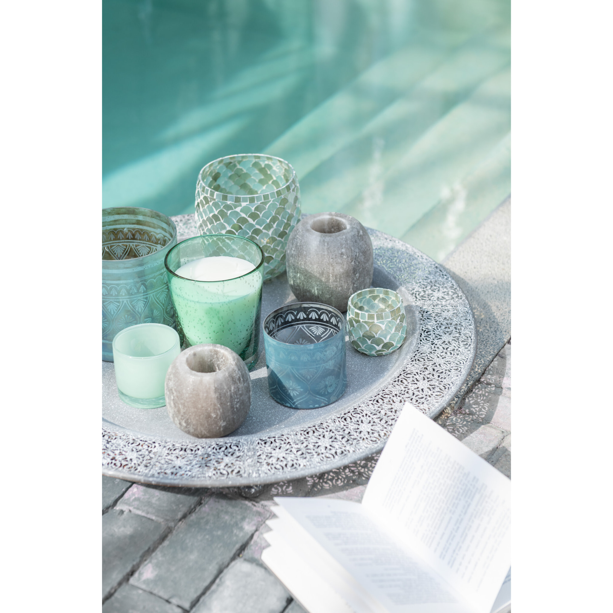 J-Line photophore Mosaïque - verre - aqua - medium