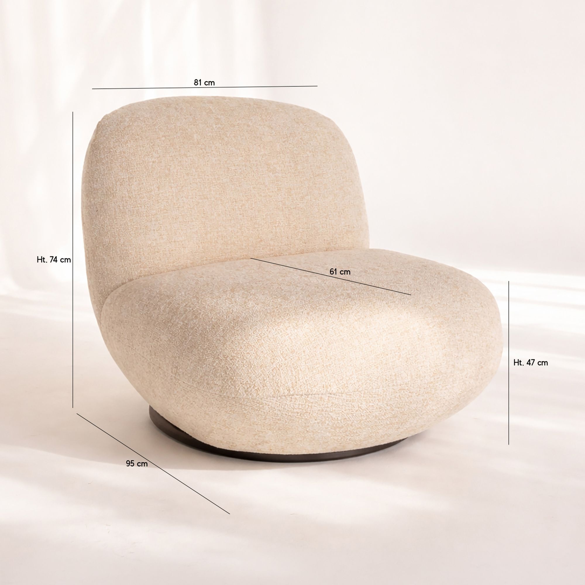 Fauteuil pivotant en velour crème  MARLO