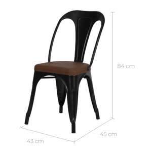 Lot de 2 chaises en métal noir et cuir synthétique marron - Charly