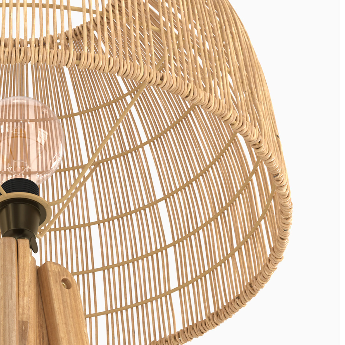 Lampadaire trépied en rotin et bois de teck massif - Corte