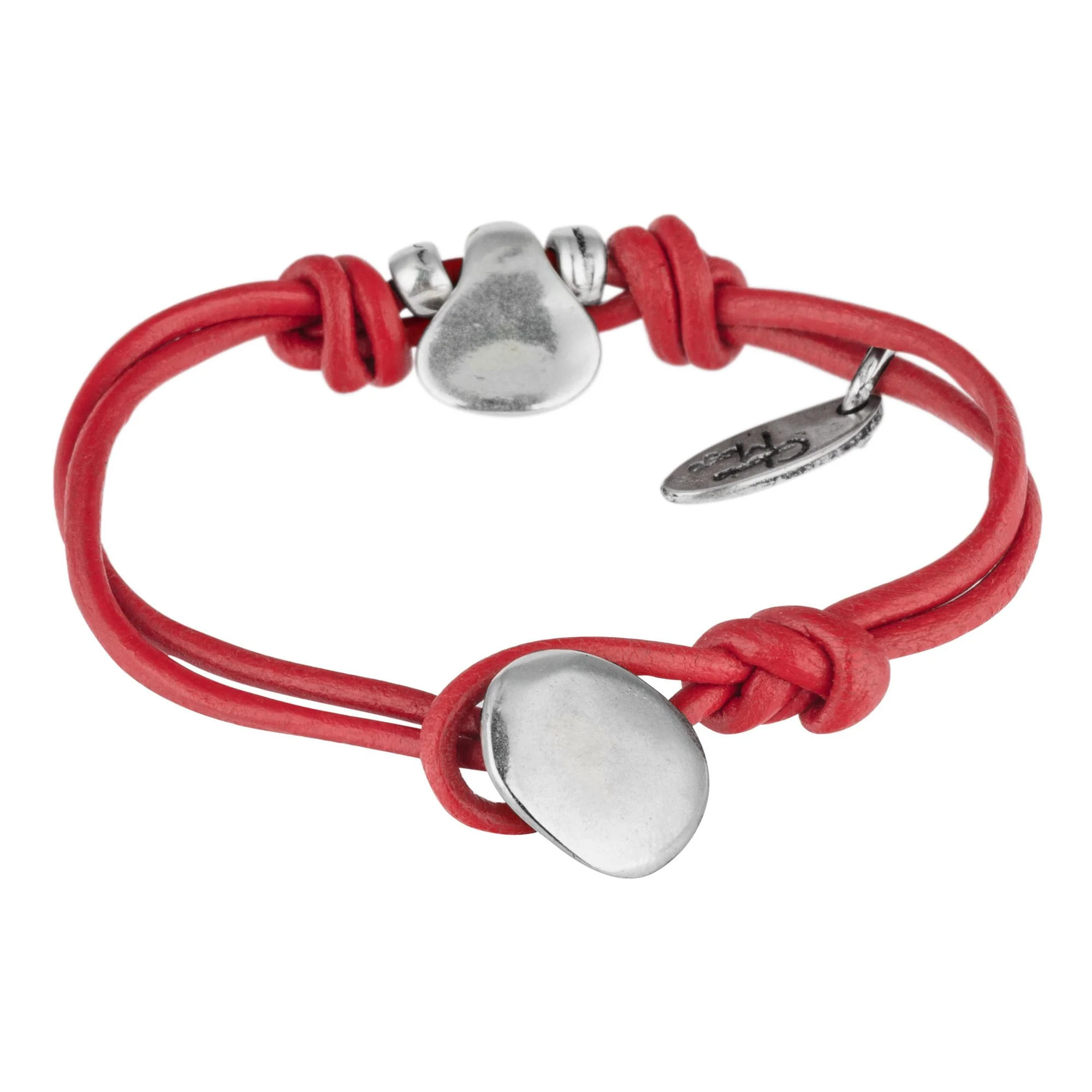 Pulsera cuero rojo "Basic" plateado chapado