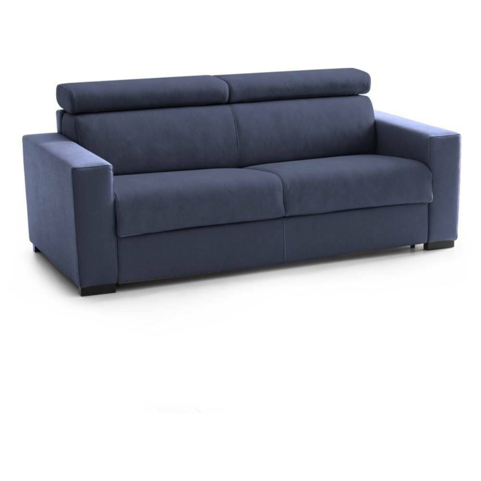 Divano fisso Susanna, Divano a 3 posti, 100% Made in Italy, Sofà Soggiorno, in tessuto imbottito, con poggiatesta regolabili e Braccioli slim, Cm 200x95h85, Blu