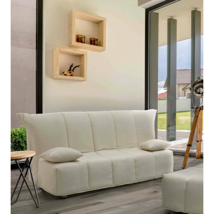 Divano letto 3 posti Antal, Sofà con apertura a carrello in tessuto imbottito, Cuscini inclusi, 100% Made in Italy, Cm 165x90h85, Beige