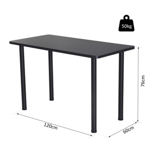 HOMCOM Table à manger style contemporain 4 personnes dim. 120L x 60l x 76H cm panneaux particules acier inoxydable noir