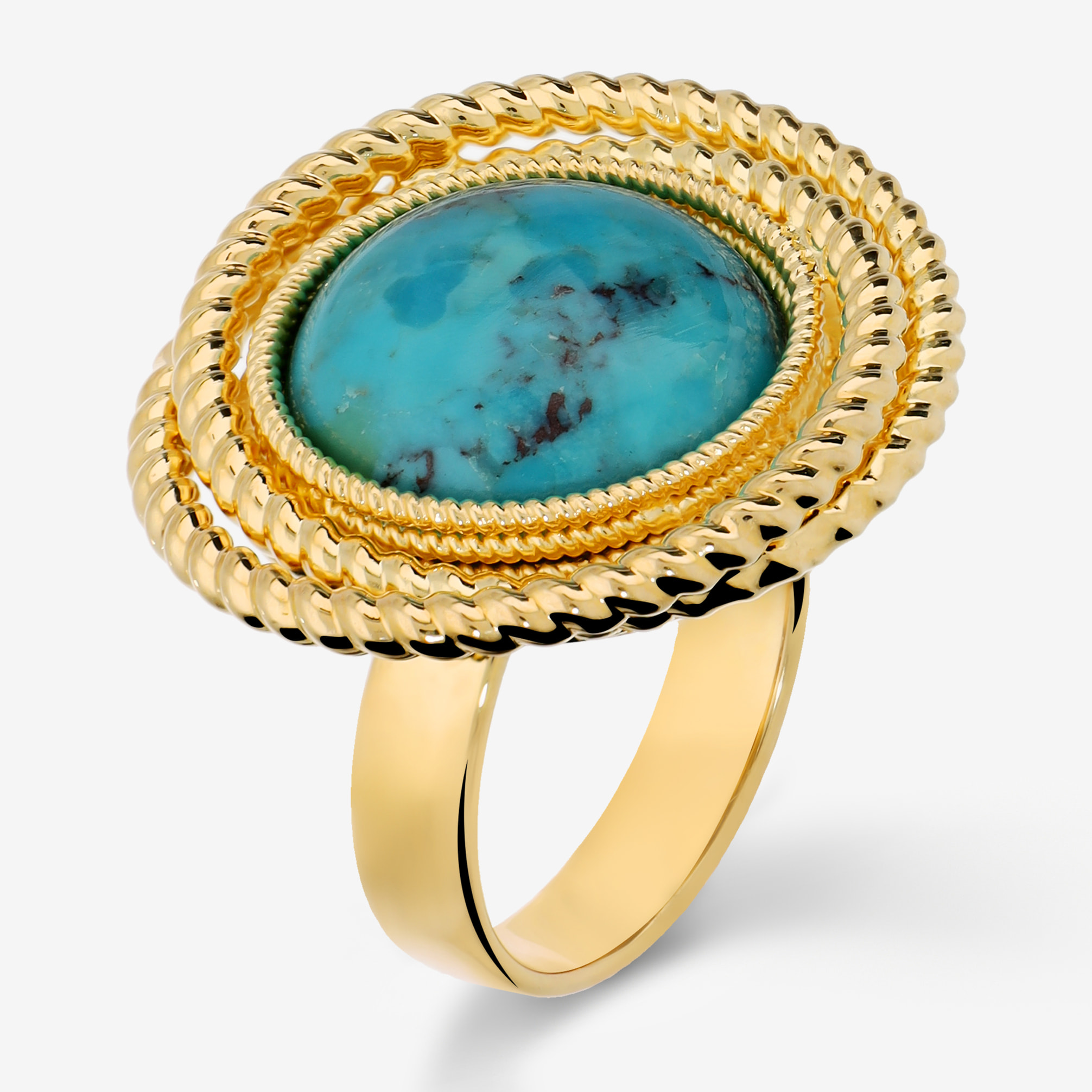 Anello Cocktail Lavorato con Pietra Naturale di Turchese a Cabochon