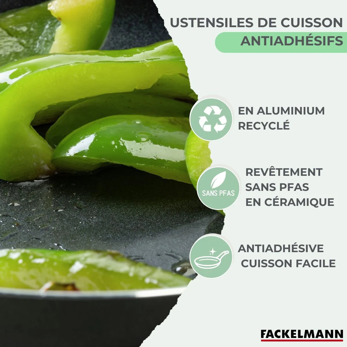 Lot 2 Poêles et 3 Casseroles Fackelmann Brandao avec 5 ustensiles Ocean