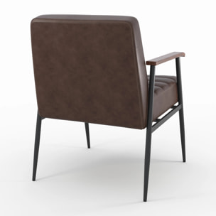 Fauteuil en cuir de buffle marron et métal noir - Hugues